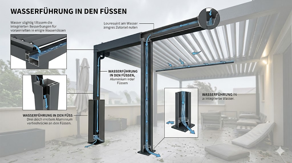 Pergola Wasserführung integriertes Regen Ablauf System
